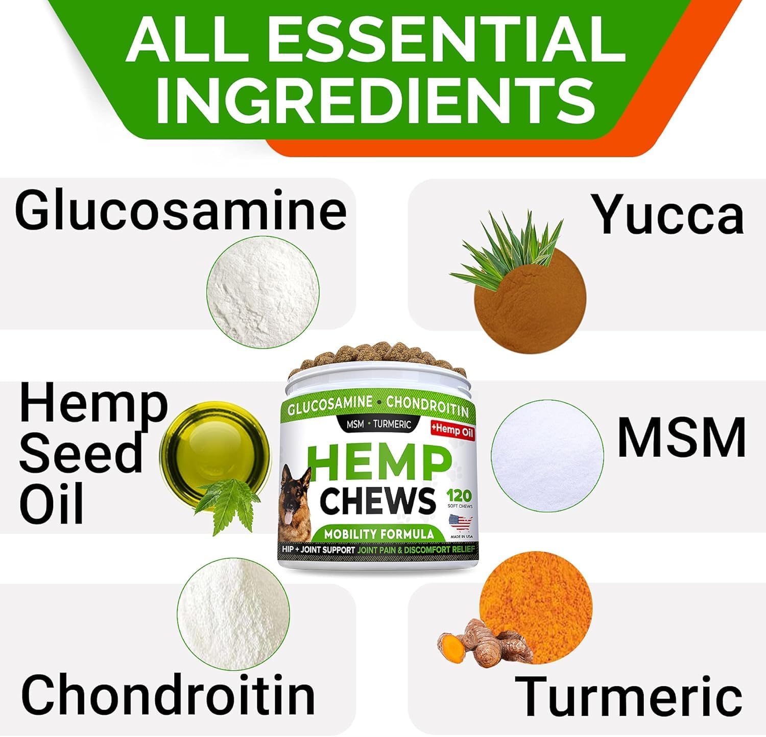 Glucosamine for Dogs w/Chondroitin - Hip & Joint Supplement for Dogs w/Omega-3 Fish Oil - Chondroitin MSM - Advanced Mobility Chews - Joint Pain Relief - Hip & Joint Care - Made in USA (120Ct) - Image 4