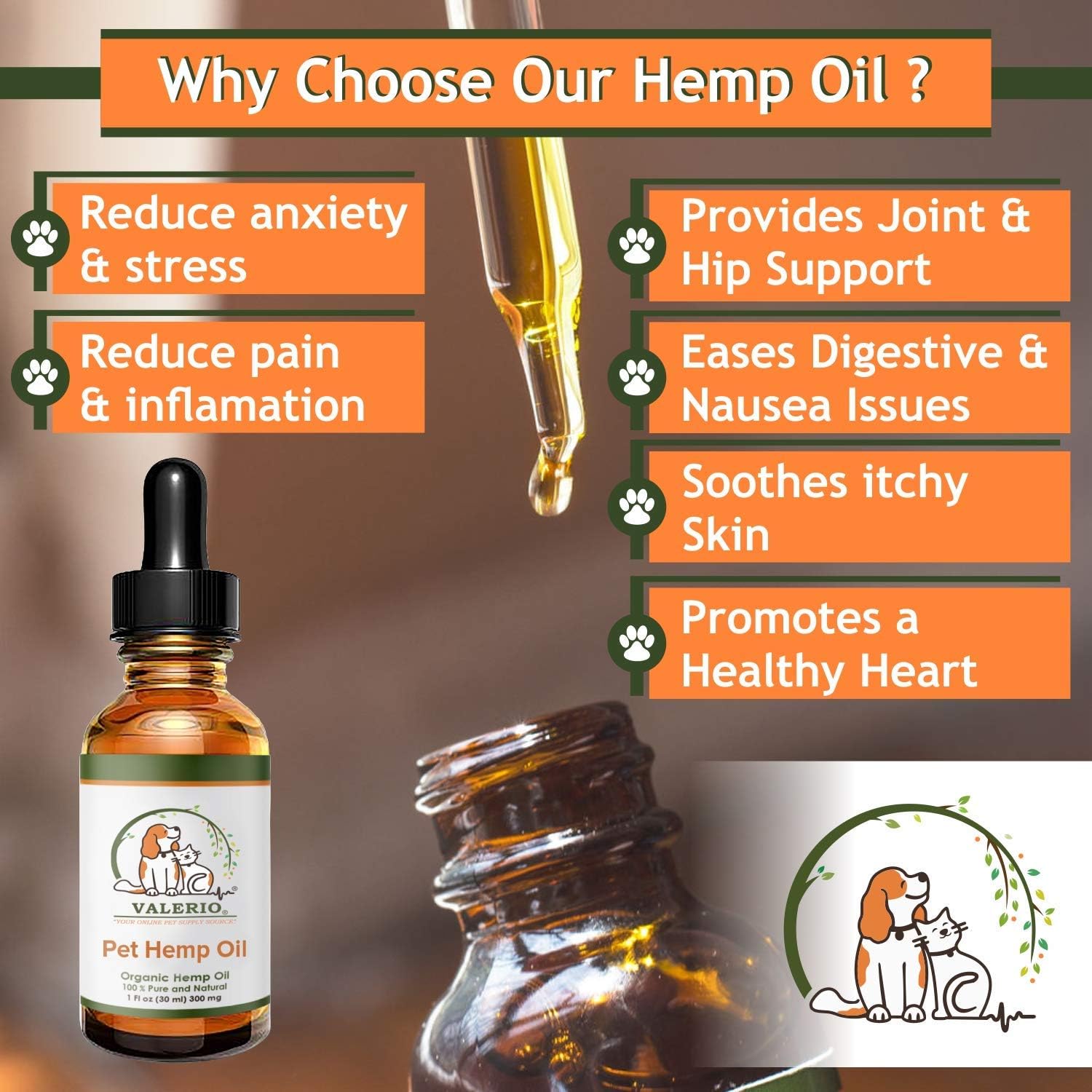 Valerio Pets Hemp Oil for Dogs and Cats - 1 Oz - Hemp Oil Drops with Omega Fatty Acids - Hip and Joint Support and Skin Health - Image 3