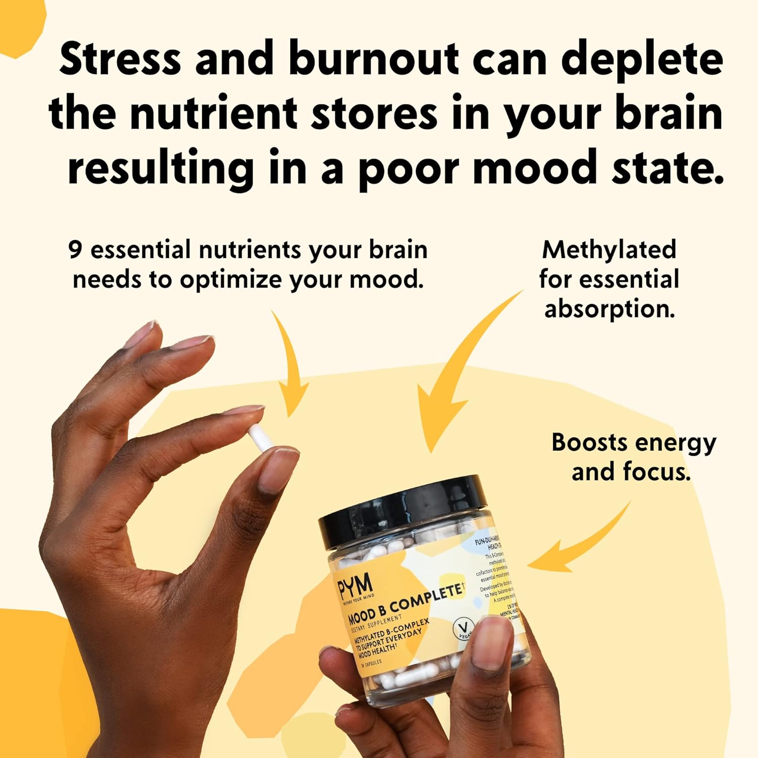 PYM Vitamin B Complex Mood Support Supplement (30 Count) | Methylated B Complex for Everyday Mood & Energy Support | Vitamin B6 and Vitamin B12 | Non-GMO, Vegan, Gluten-Free - Image 5