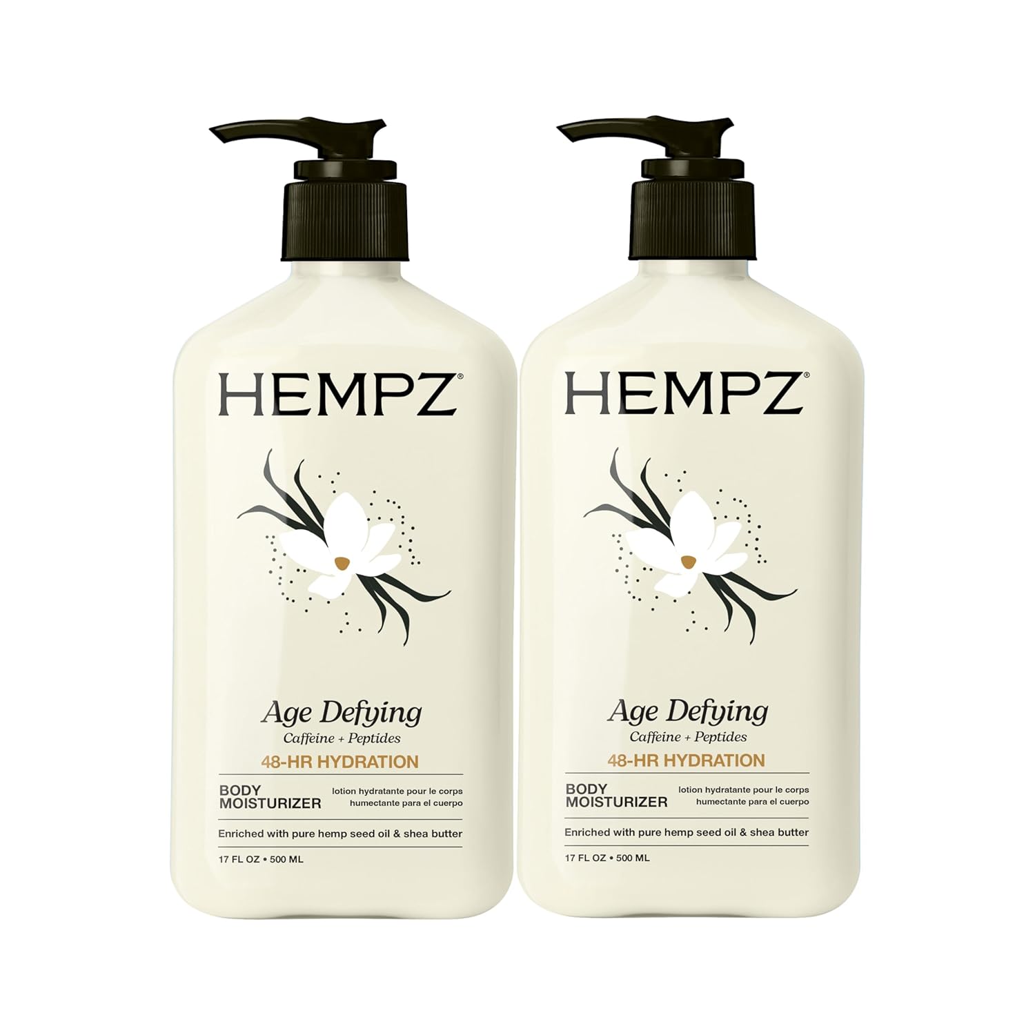 Hempz Age Defying Body Moisturizer, 17 Fl Oz, 2 Pack Bundle - Daily Herbal Moisturizer, Shea Butter Anti-Aging - Body Lotion, Hemp Extract Lotion - Skin Care Products, 100% Pure Organic Hemp Seed Oil