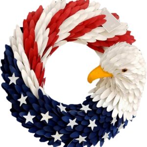 250th Anniversary Patriotic Wreath, Red White and Blue Wreath All-Weather Farmhouse Outdoor Holiday Decoration, Memorial Wreaths 3D Eagle Wreaths for Front Door (B)