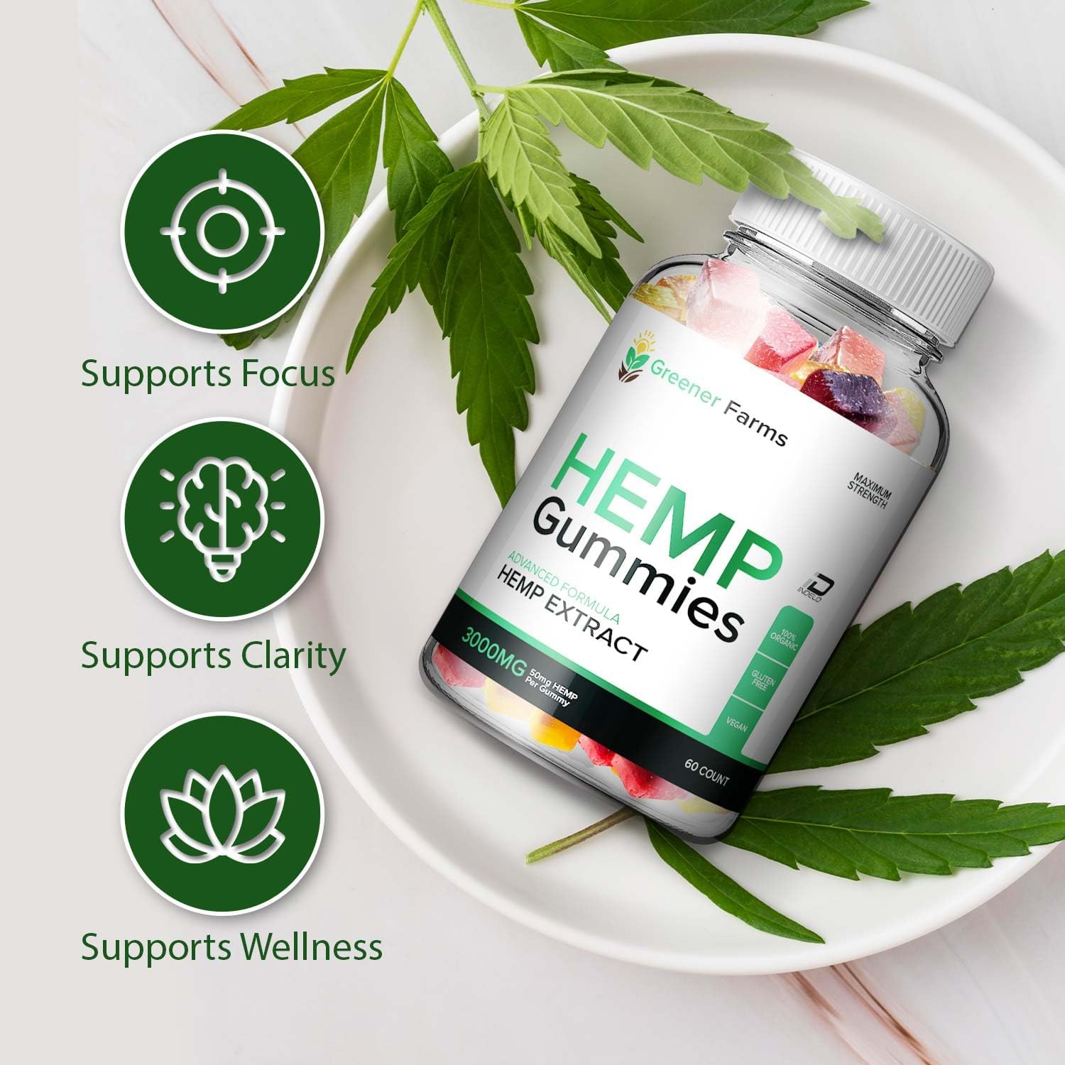 Greener Farms Gummies – GreenerFarms Advanced Formula Hemp Gummies Natural Blend Gummy Reviews (1 Pack - 60 Gummies) - Image 2