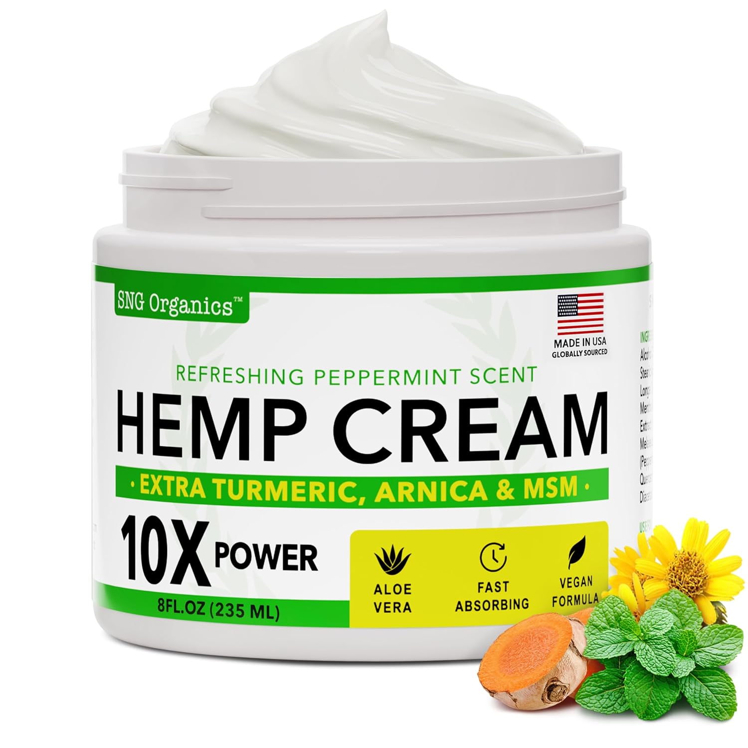 Super Natural Goods Hemp Cream with Hemp Oil, Turmeric, Arnica & Menthol – Botanical Cream with a Cooling Sensation for Localized Application (8oz)