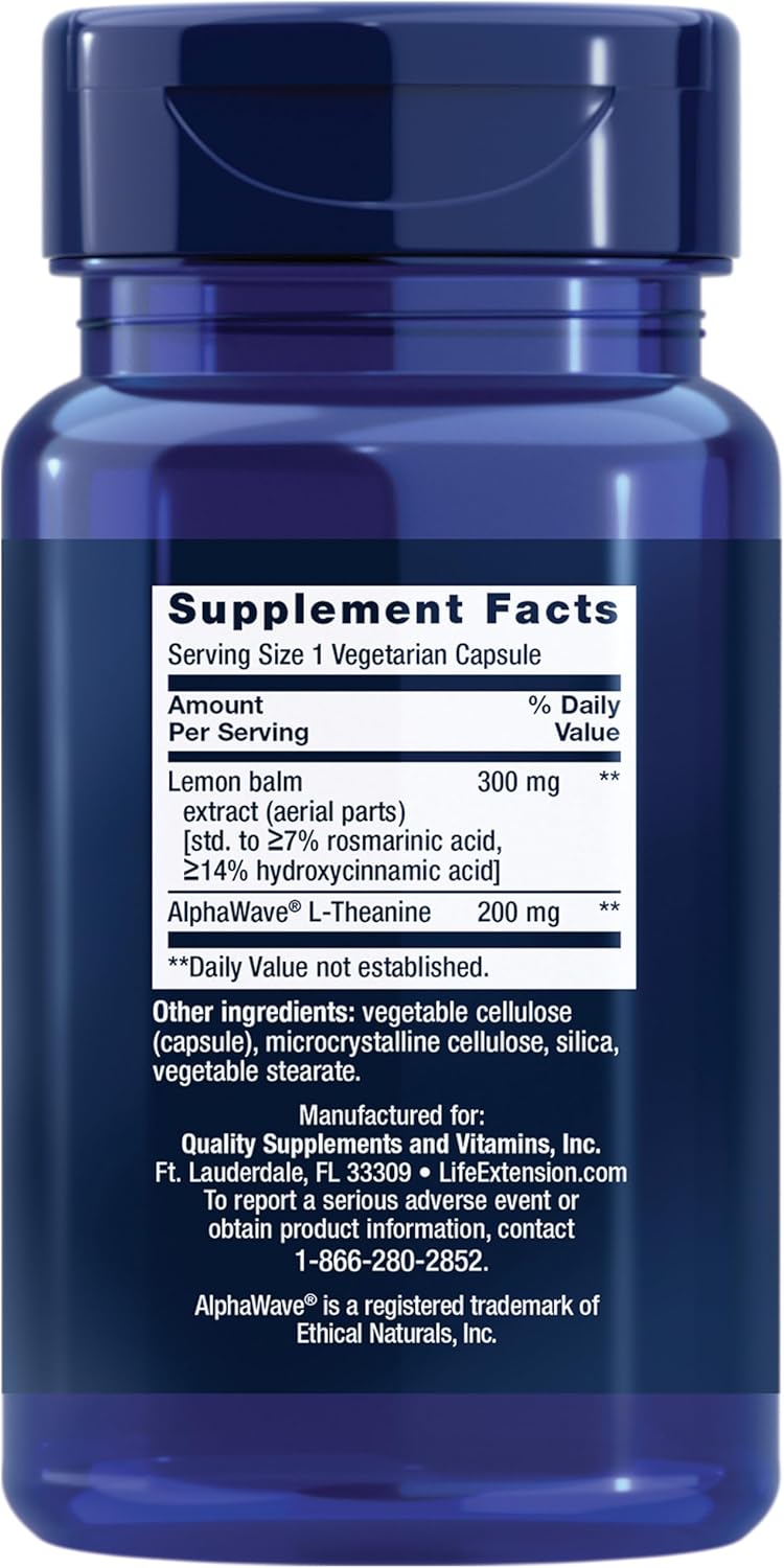 Life Extension Enhanced Stress Relief, Lemon Balm Extract, L-theanine, decompress with This Supplement for Stress, Gluten-Free, Non-GMO, Vegetarian, 30 Capsules - Image 2