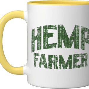 Hemp Farmer Funny Hemp Cannabis CBD Oil Dealer Grower Gift Ceramic Mug, Yellow/White
