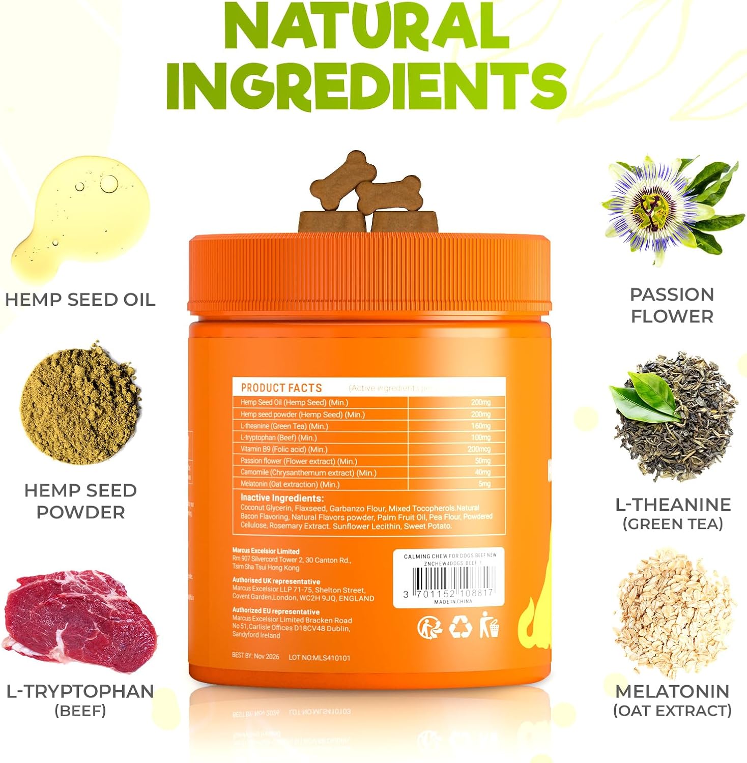 ZENO Hemp Calming Chews for Dogs Anxiety - 150 pcs - Melatonin for Stress Relief, Travel, Check-ups, Barking or Grooming - Dog Calming Treats - Beef Flavor - Image 3