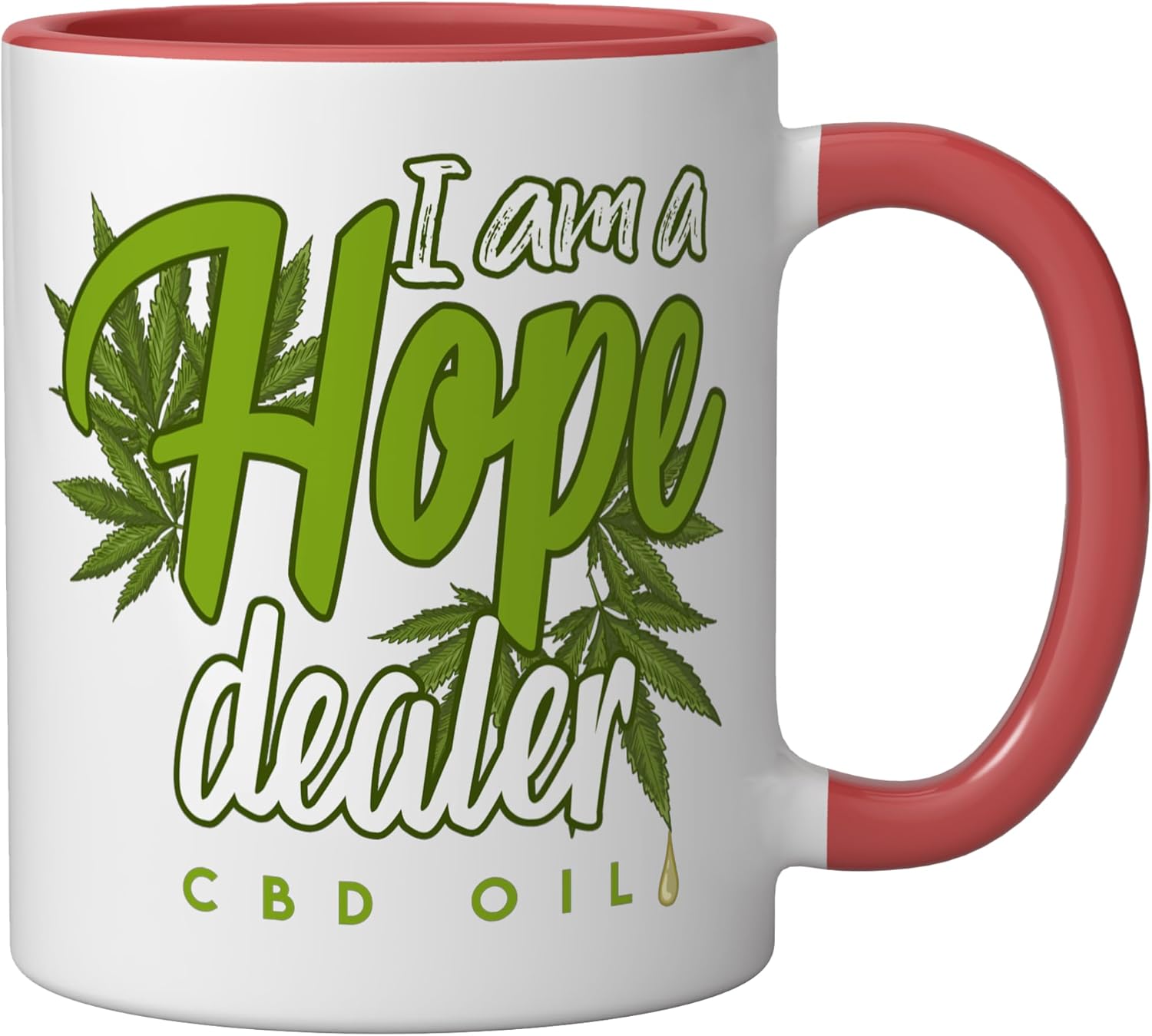 Hope Dealer CBD Oil Funny Cannabis Hemp Cannabidiol Gift Ceramic Mug, Red/White - Image 2