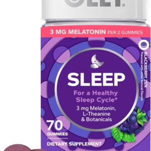 OLLY Sleep Gummy, 3 mg Melatonin, L-Theanine, Chamomile, Lemon Balm, Sleep Aid, Blackberry - 70 Count
