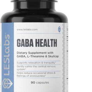 LES Labs GABA Health – Calm Mind & Relaxation, Stress Relief, Neurotransmitter Support & Deep Sleep – GABA, Taurine, Passionflower, Skullcap, L-Theanine & Magnesium – Non-GMO Supplement – 90 Capsules