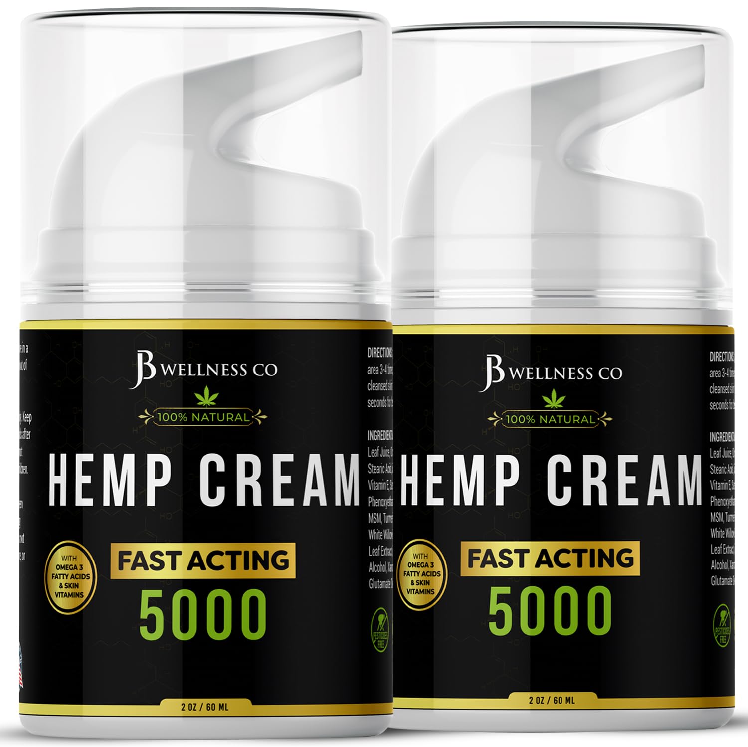 Hemp Cream -4oz- Neem, MSM, Turmeric, Emu Oil, Menthol, Aloe - 2 Pack