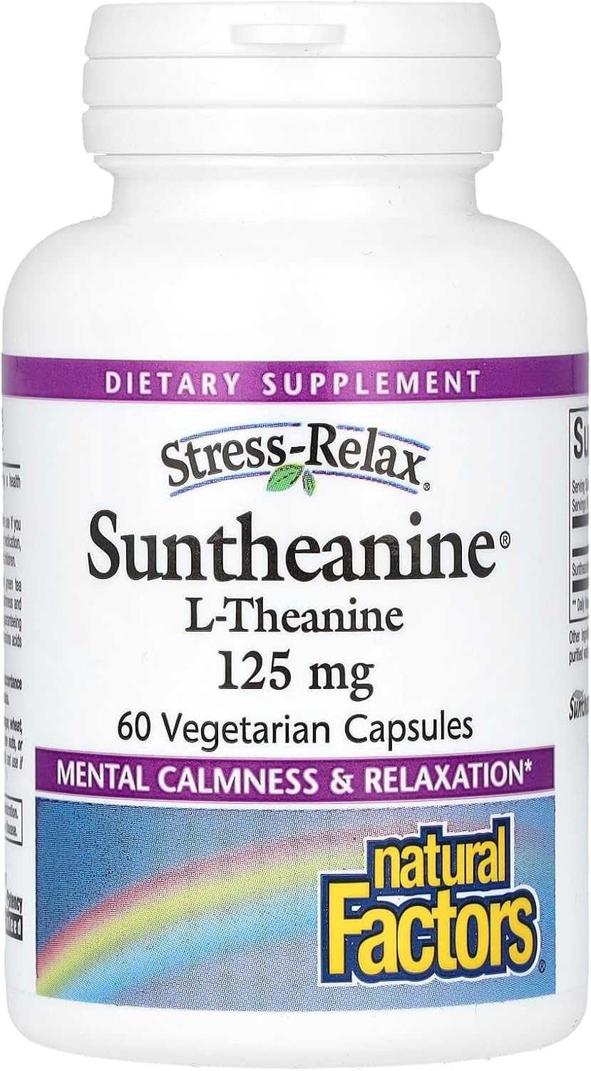 Natural Factors Stress-Relax Suntheanine L-Theanine 125 mg, Non-Drowsy Stress Support for Mental Calmness and Relaxation, 60 Capsules