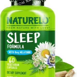 NATURELO Sleep Aid - with Melatonin, Magnesium, GABA, Valerian Root, Lemon Balm, Chamomile Herbal Extracts - Plant-Based Sleeping Aid - 60 Vegan Capsules