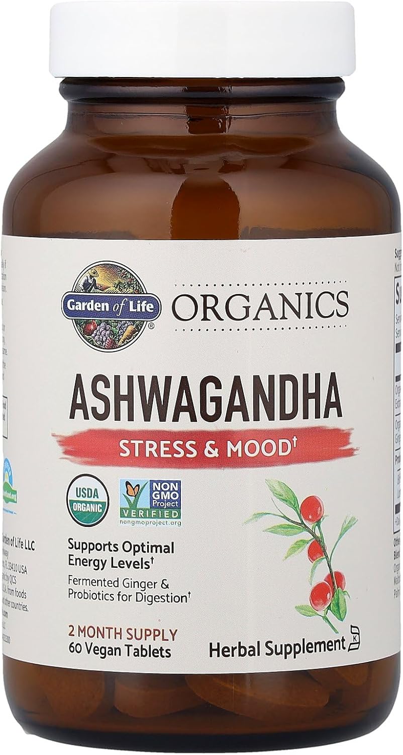 Garden of Life Organic Ashwagandha Supplement with Probiotics & Ginger - Stress, Mood & Energy Support, Vegan, Gluten Free, Non GMO, 2 Month Supply, 60 Tablets - Image 4