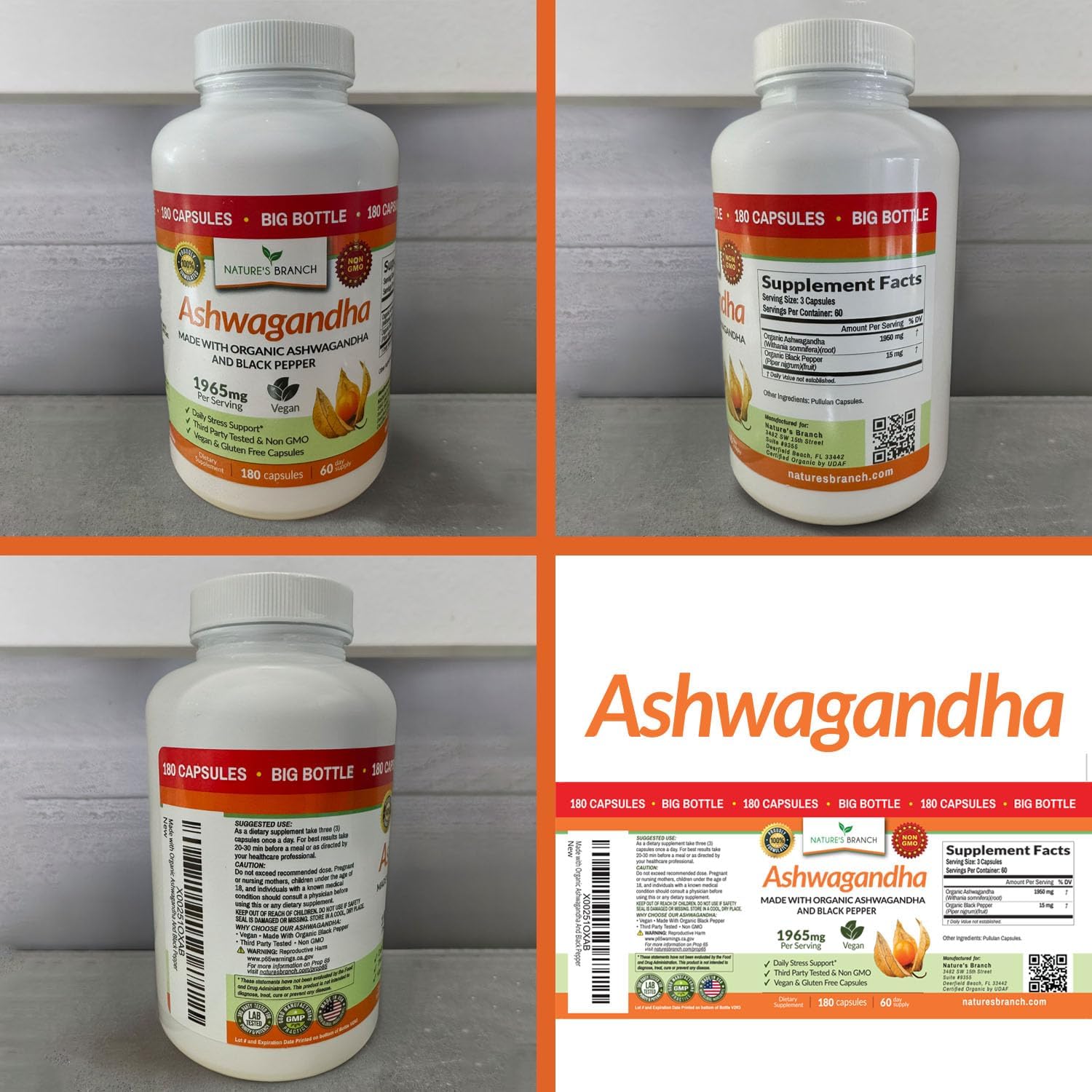 UDAF Certified Organic Ashwagandha with Black Pepper, 1965mg - Extra Strength for Stress, Sleep, Mood, Thyroid, Energy, Hair, Vegan Pure Root Extract Powder Supplement for Men and Women | 180 Capsules - Image 9