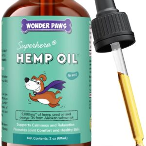 WONDER PAWS Organic Hemp Oil for Dogs – 9,000 mg of Hemp Oil with Alaskan Salmon Oil & Omega 3 Fatty Acids - Hemp for Pets, Joint Health, Anxiety Relief, Calming, Skin & Immune – 60 ml Hemp Oil Drops