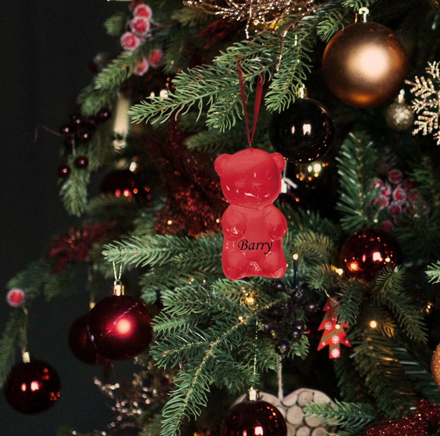 Gummies Christmas Ornament CBD Sleeping Vitamin Bear Gummy Red Christmas Tree Decoration with Custom Name - Image 4
