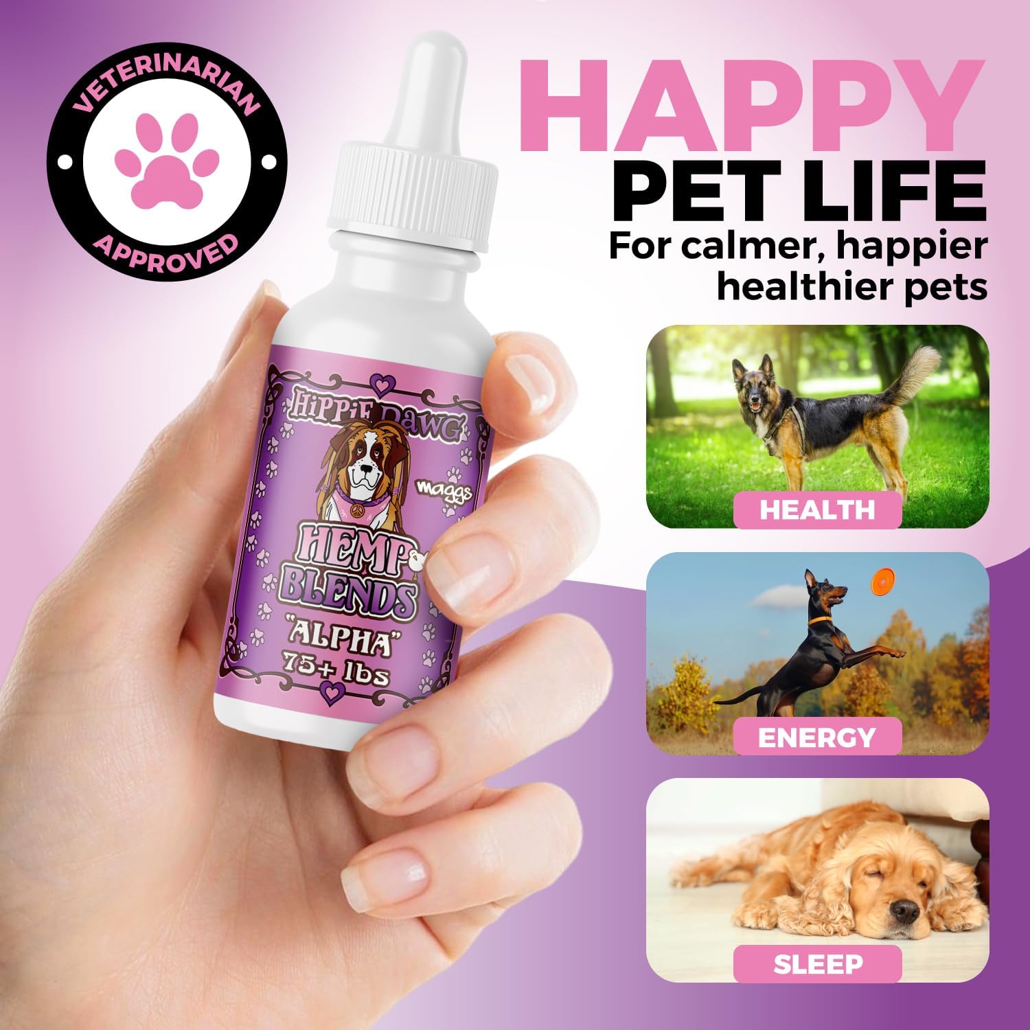 Hippie Dawg Alpha Hemp Oil for Giant Breed Dogs (75+ lbs) - Professional Strength Joint & Mobility Support - High Potency Glucosamine, Hyaluronic Acid & Collagen - 1oz - Image 8