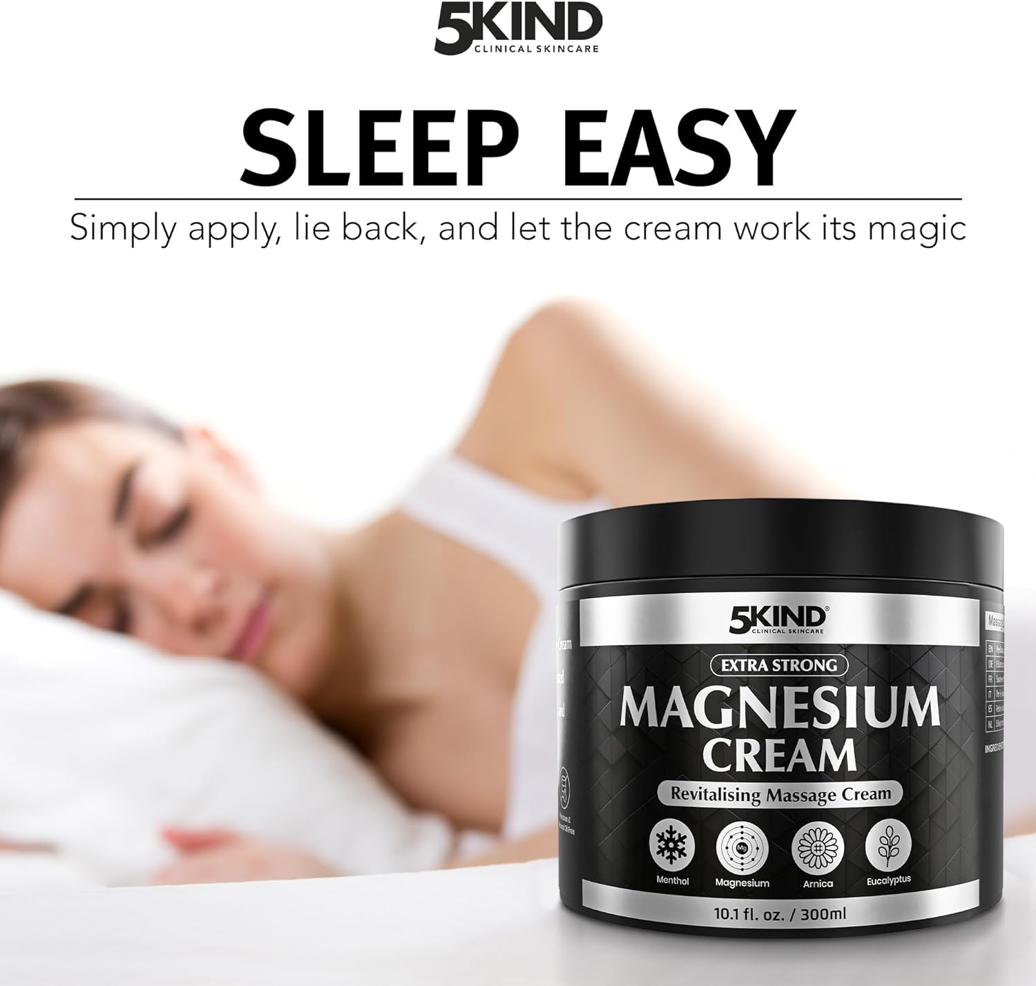 5Kind Extra Strong Magnesium Cream 10.1 fl oz - Neuropathy Nerve Relief Cream - Lotion for Restless Legs - Magnesium Rub Infused with Arnica, Eucalyptus, Comfrey, Menthol & Hemp Oil - Image 6