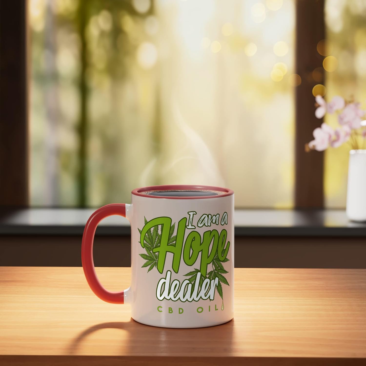Hope Dealer CBD Oil Funny Cannabis Hemp Cannabidiol Gift Ceramic Mug, Red/White - Image 3