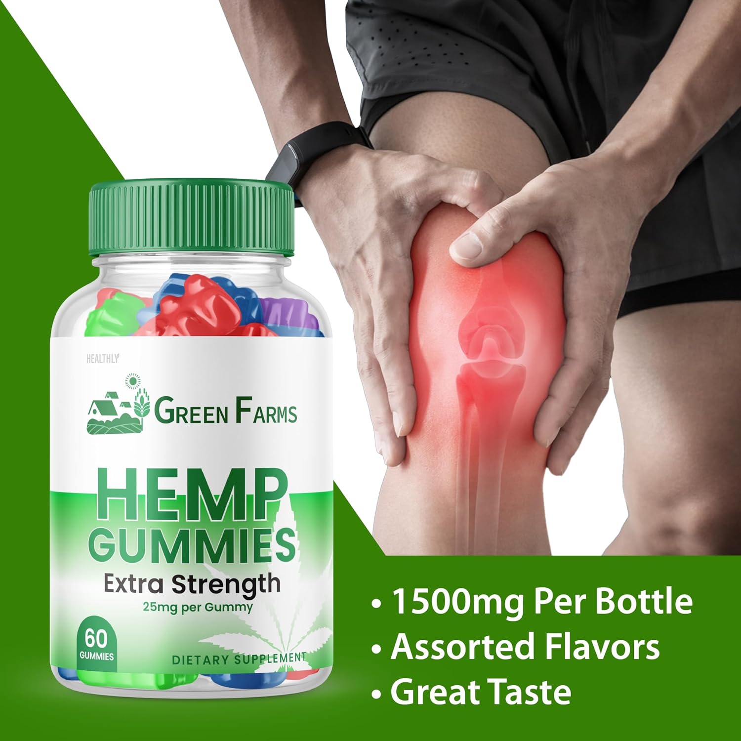 Green Farms Hemp Gummies - Official Formula - Green Farms Gummies with Hemp Extract 500 mg Extra Strength Performance Hemp Blend, Great Taste, Big Size Gummy, New 2023 1500mg Per Bottle (60 Gummies) - Image 4