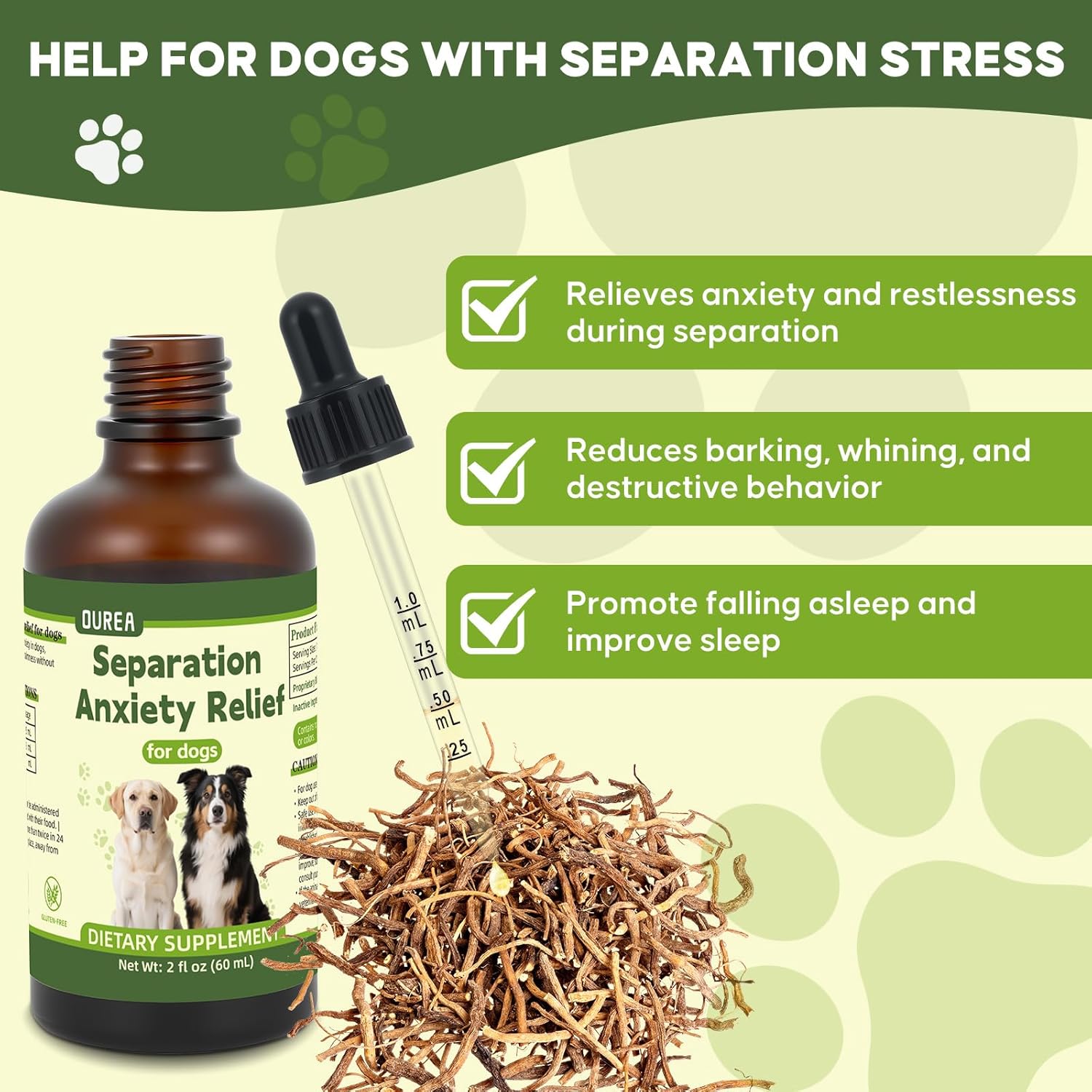 Ourea Separation Anxiety Relief for Dogs, Calming Care for Dogs, Helps Relieve Anxiety During Separation, Valerian Root for Anxiety Drops, Easy to Use (2 fl oz) - Image 4