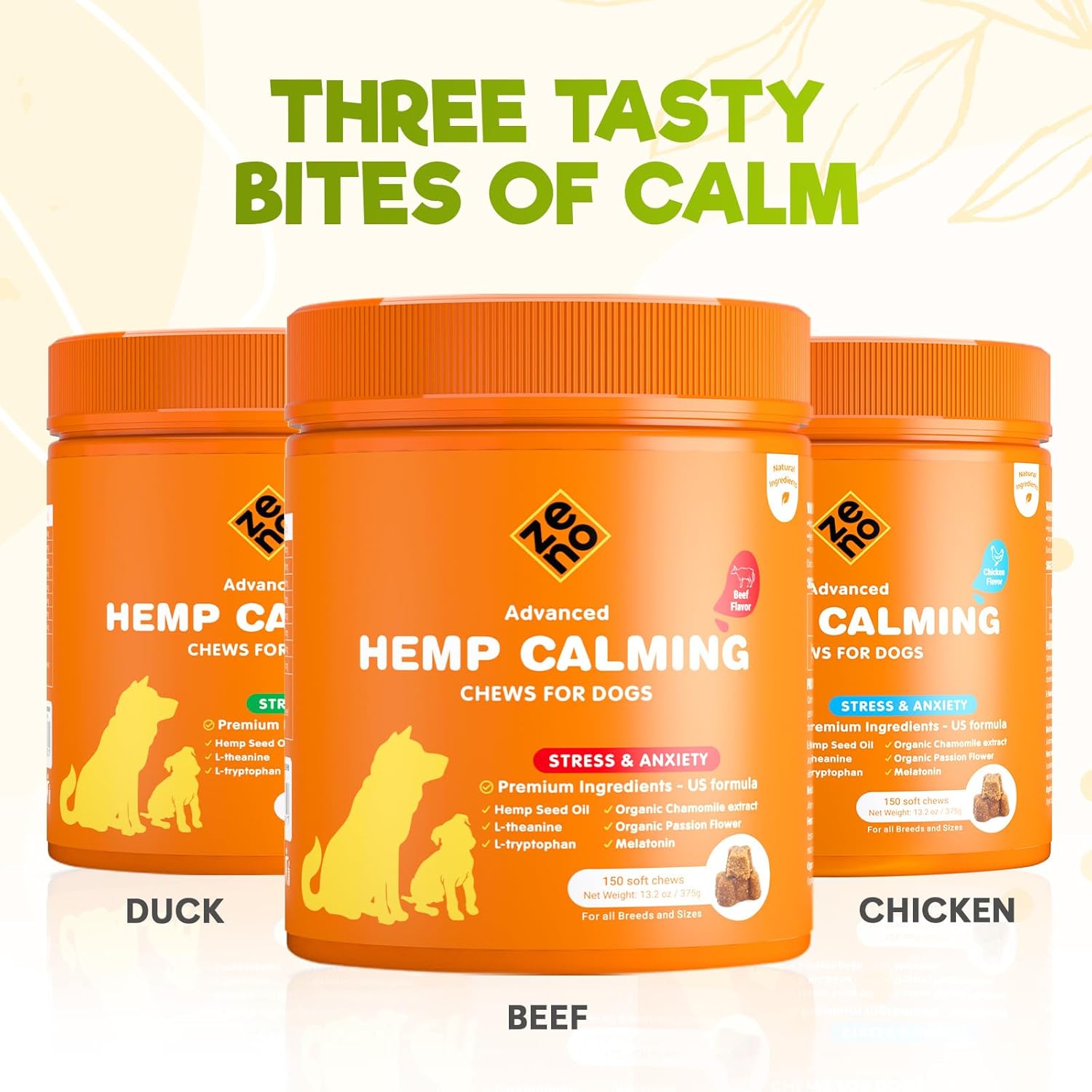 ZENO Hemp Calming Chews for Dogs Anxiety - 150 pcs - Melatonin for Stress Relief, Travel, Check-ups, Barking or Grooming - Dog Calming Treats - Beef Flavor - Image 7