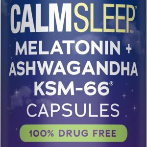 Natural Vitality Calm Sleep Melatonin and Ashwaganda KSM-66 Capsules | 100% Drug Free | 60 Count