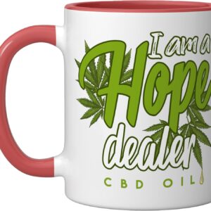 Hope Dealer CBD Oil Funny Cannabis Hemp Cannabidiol Gift Ceramic Mug, Red/White