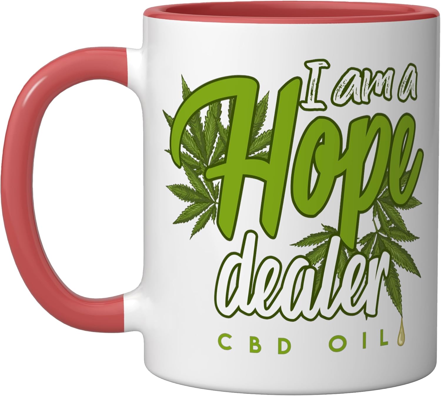 Hope Dealer CBD Oil Funny Cannabis Hemp Cannabidiol Gift Ceramic Mug, Red/White