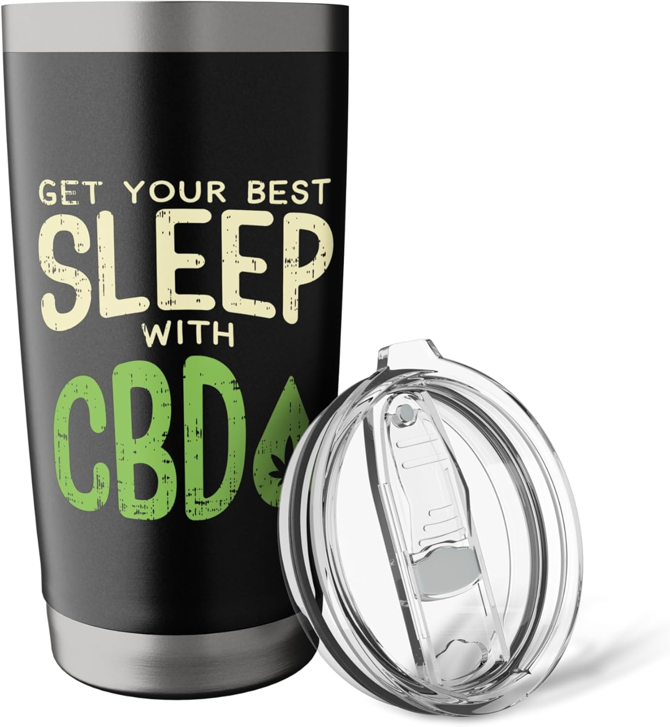 Best Sleep With CBD Vintage Insomnia Hemp Oil Plant Gift Stainless Steel Insulated Tumbler - Image 5