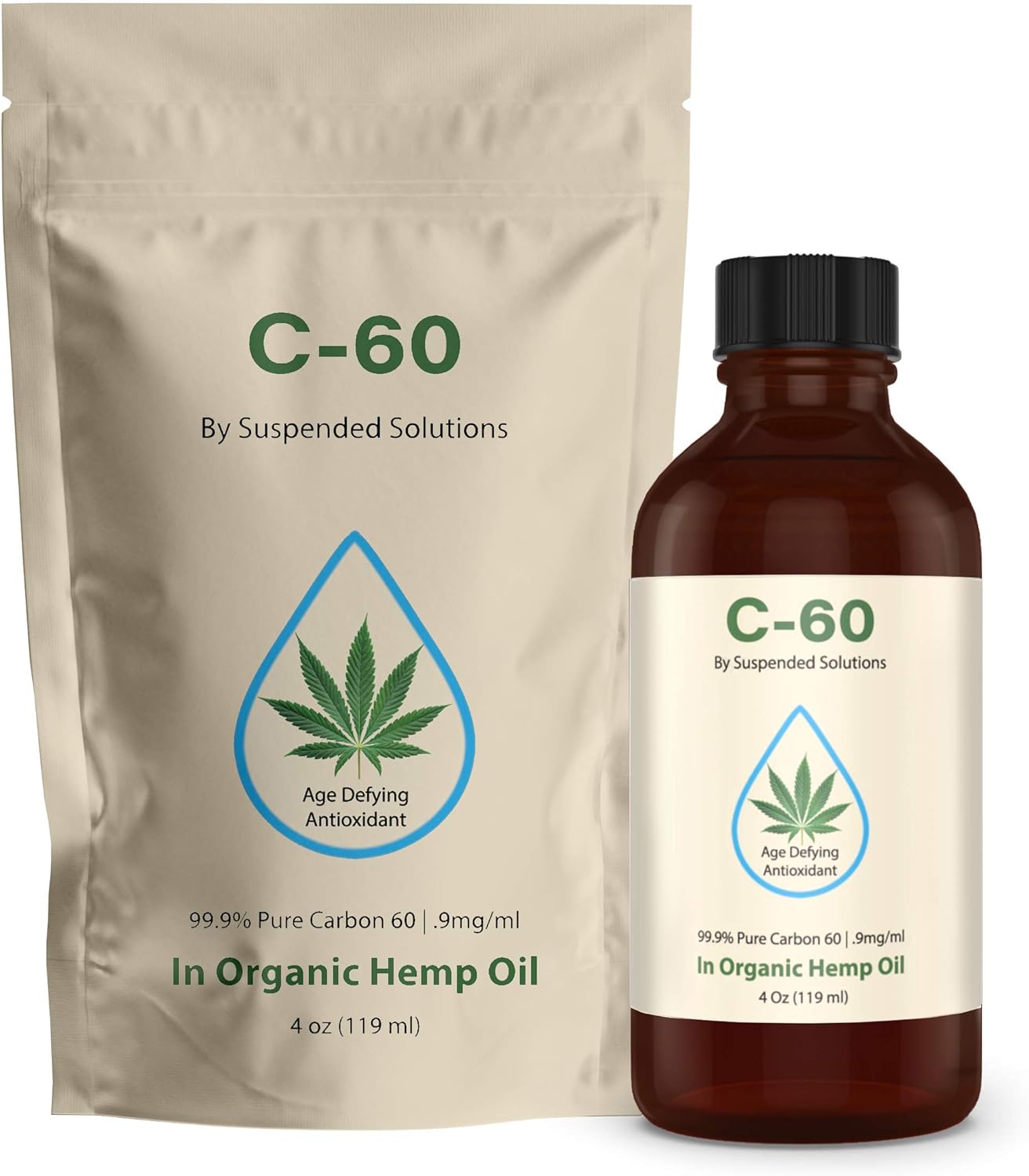 Carbon 60 C60 in Hemp Oil – 4oz Glass Bottle, 108mg Pure C60, 99.9% Solvent Free, Organic Extra Virgin Hemp, Antioxidant Supplement
