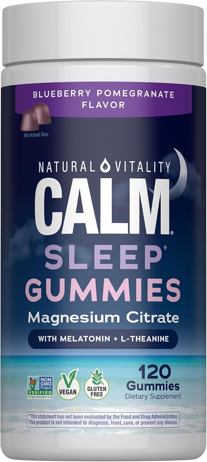 Natural Vitality SLEEP Gummies, Magnesium Supplement With Melatonin and L-Theanine, Vegan, Gluten Free, Helps the Body Ease Into Sleep, Blueberry Pomegranate 120 Count