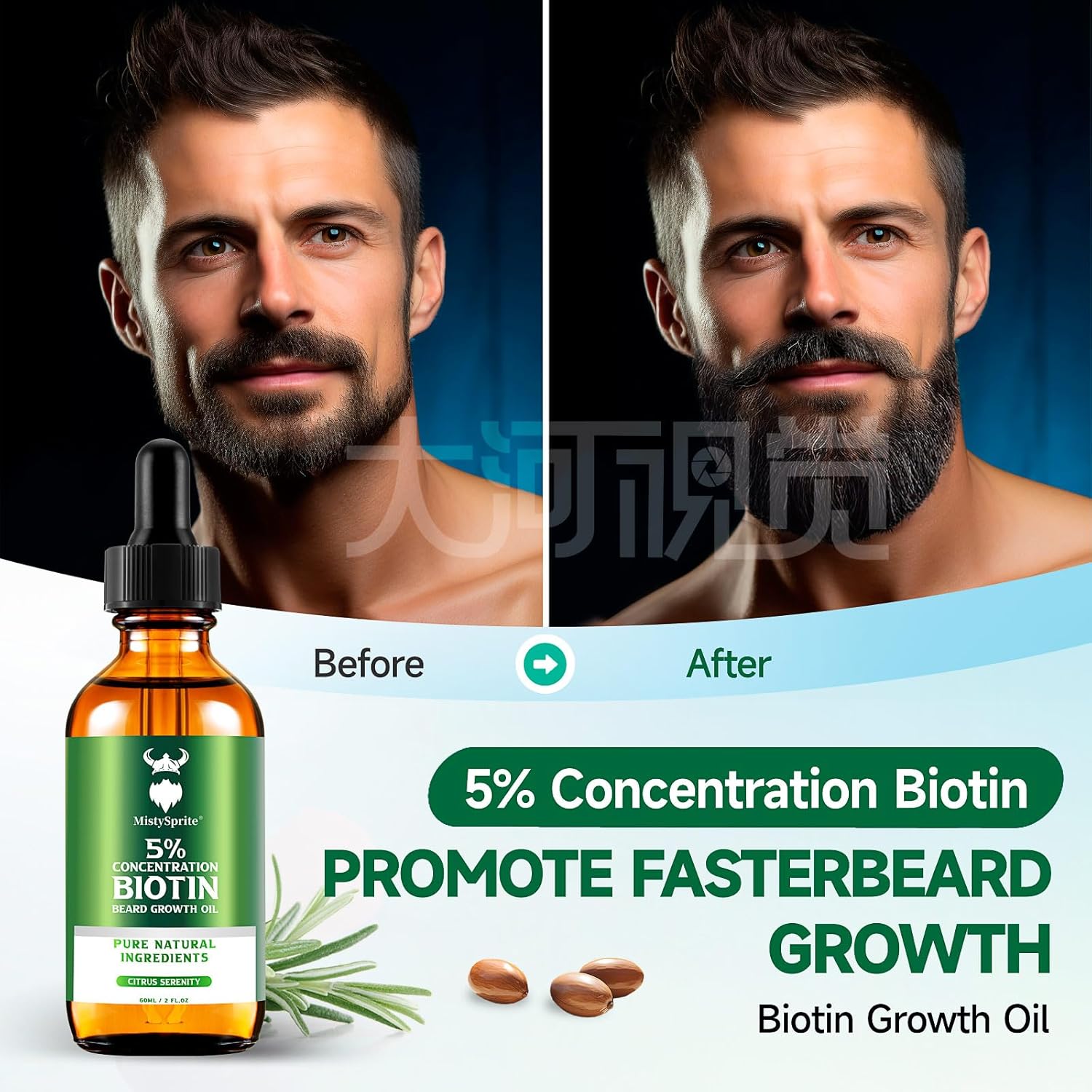 MistySprite Men's Beard Growth Oil - 5% Biotin, Citrus Serenity Scent, 2 oz (Pack of 10) - Softens, Conditions, No Itch & Dandruff, Ideal Gift - Image 2