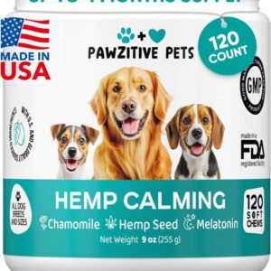 Hemp Calming Chews for Dogs - Dog Calming Chews for Anxiety Relief, Stress, Separation, Fireworks, Thunder, Travel, Vet Visits - USA Product - 120 Soft Treats with Melatonin, Chamomile, Passion Flower