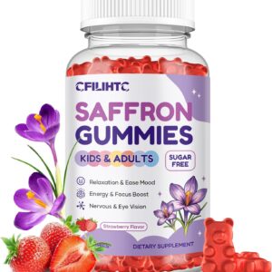 Saffron Gummies for Kids & Adults, 20-in-1 Saffron Supplements with 88.5mg Saffron Extract, B6, B12, C, D3, Magnesium for Calm, Focus, Nerve, Sugar Free, Vegan, Non-GMO - Strawberry Flavor, 60 Counts