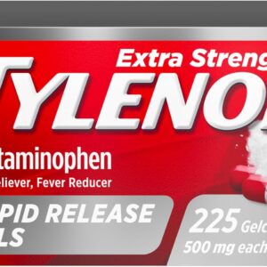 Tylenol Extra Strength Acetaminophen Rapid Release Gels, Fast, Strong Pain Relief, Fever Reducer Medicine, 500 mg Gelcaps with Laser‑Drilled Holes for Fast Release, Value Size, 225 Count