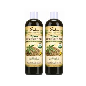 SULU ORGANICS 100% Pure Unrefined Certified Organic Hemp Seed Oil Cold Pressed 32 fl.oz(set of 2 bottles each 16 fl.oz)