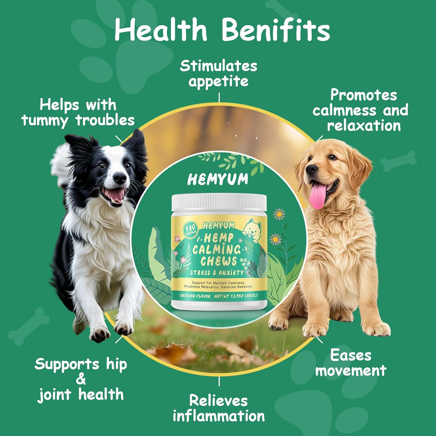 Неmр Calming Chews for Dogs, Anxiety Relief, Sleep Calming Aid, Health & Wellness Supplements for Dog Separation Barking, Chicken Flavor, 180 Chews for All Breeds Ages - Image 4
