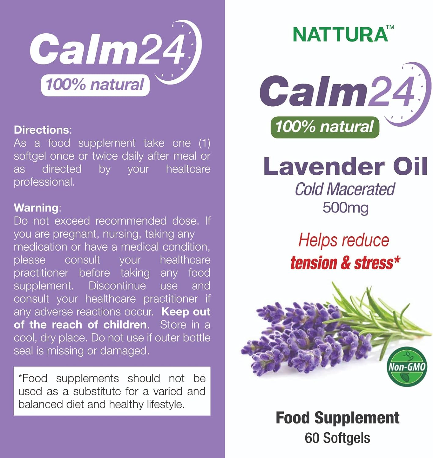 Nattura Calm Aid Lavender Oil Pills - 500mg - 60 Softgels - 100% Natural, Helps Reduce Stress, Calming for Body & Mind, Non-GMO, Certified Kosher - Image 2