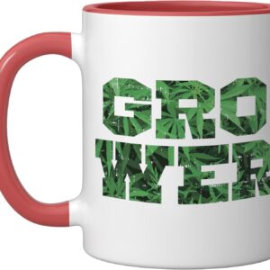 Grower Funny Hemp Weed 420 Pot Cannabis CBD Oil Dealer Gift Ceramic Mug, Red/White