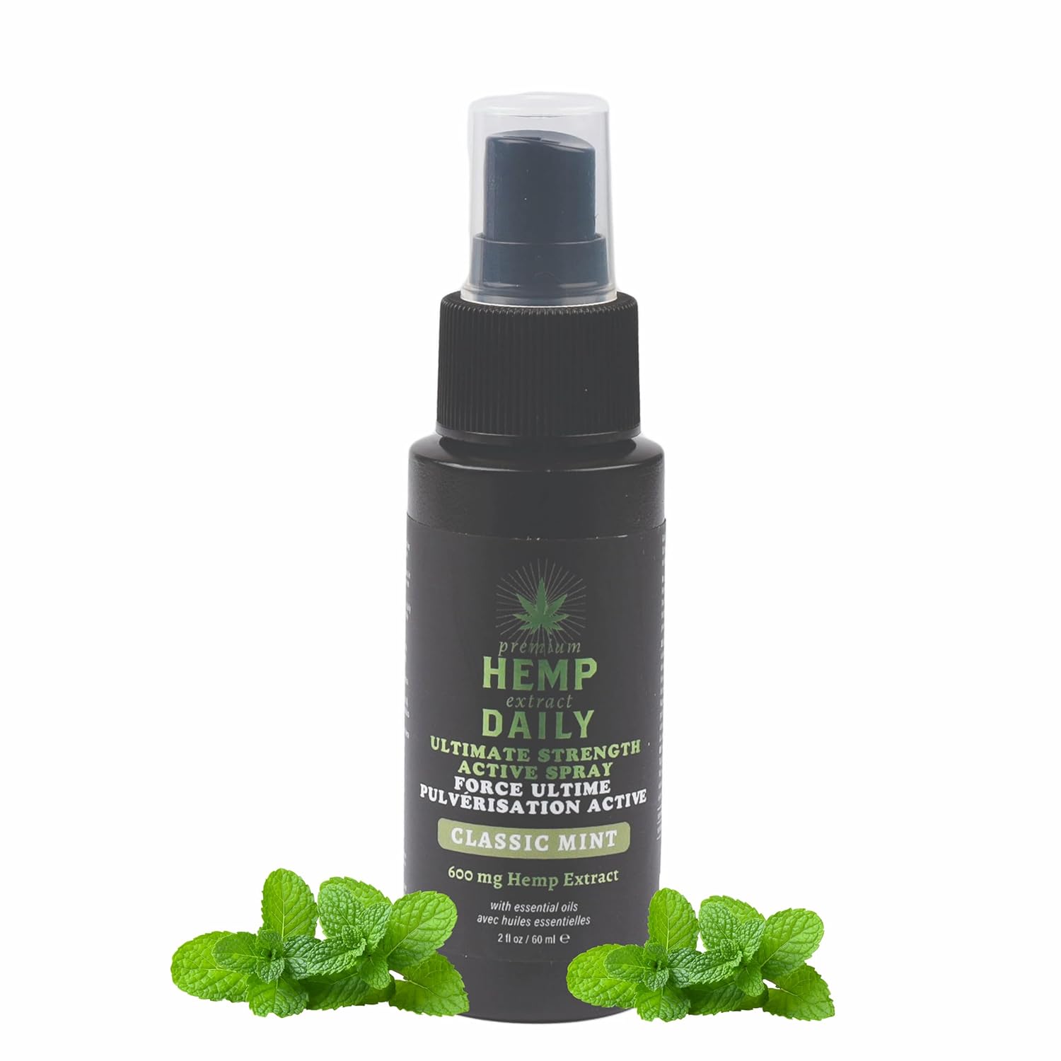 Earthly Body Hemp Daily Ultimate Strength Active Spray | Muscles, Joints, Back and Knee Hemp Spray with Essential Oils | Vegan, Organic Ingredients | Classic Mint, 2 Fluid Ounces