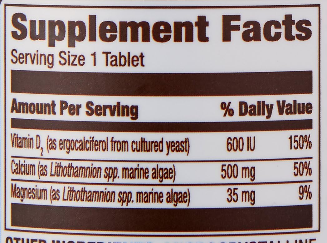 Amazon Elements Calcium plus Vitamin D, 500mg with D2 600IU, Vegan, Supports Strong Bones, 65 Tablets (Packaging may vary) - Image 3