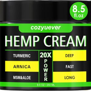 8.5 Oz Hemp Cream with Arnica, Menthol, Aloe, Emu Oil, Turmeric