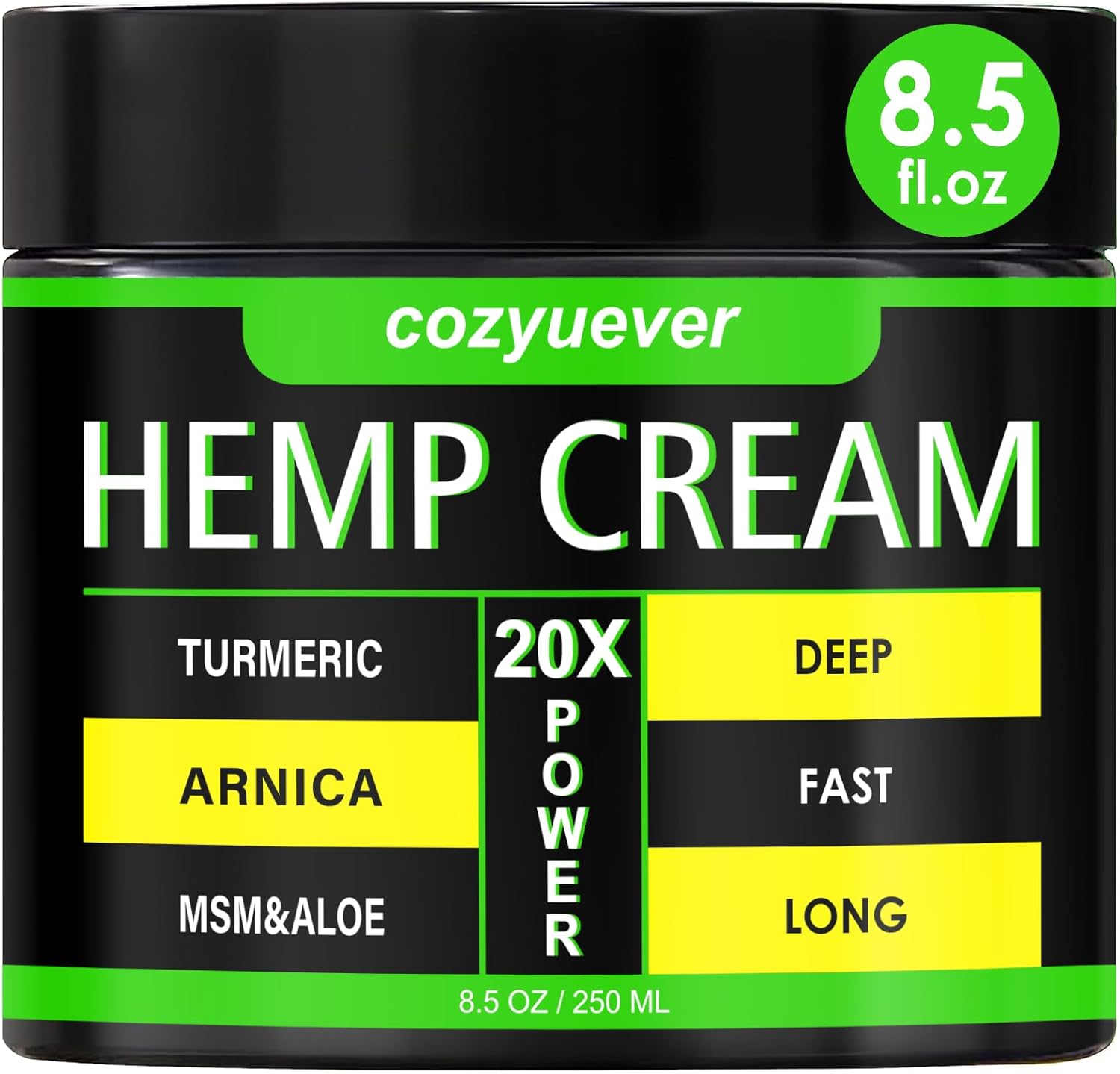 8.5 Oz Hemp Cream with Arnica, Menthol, Aloe, Emu Oil, Turmeric