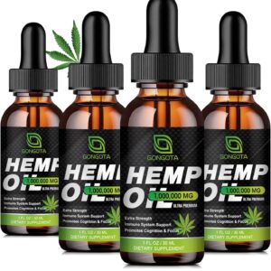 (4-Pack) High Potency Hemp Oil - 1,000,000 Maximum Strength - Helps Relaxation, Stress, Calming, Sleep - Organic Hemp Oil Extract - Vegan, Immunization Support, Non-GMO