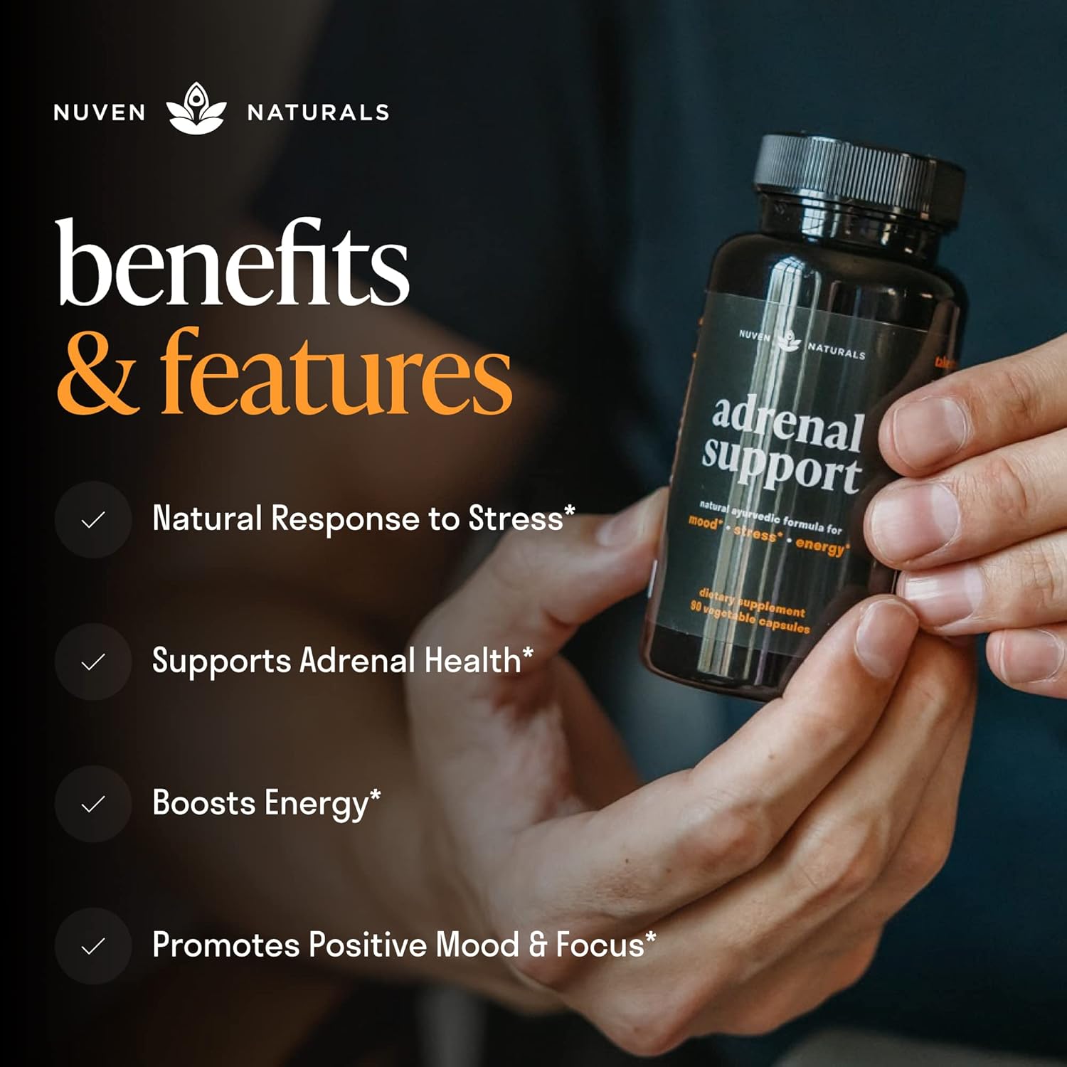 Nuven Naturals Adrenal Support - Cortisol Manager & Adrenal Support Supplements with Ashwagandha Extract, Rhodiola Rosea, Holy Basil to Help Stress, Fatigue & Energy | Adaptogens | 90 Capsules - Image 3