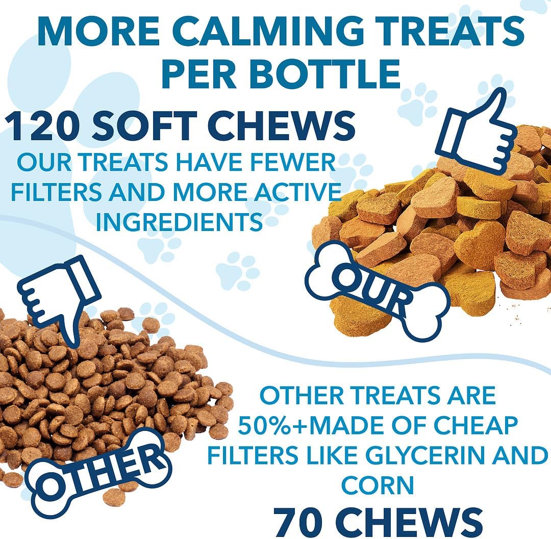 Hemp Calming Chews for Dogs with Anxiety and Stress - Anxiety Relief Chews for Storms, Fireworks, Thunder, Barking, Separation - Valerian, L-Tryptophan, Hemp Oil - Chicken - 120 Dog Calming Treats - Image 5