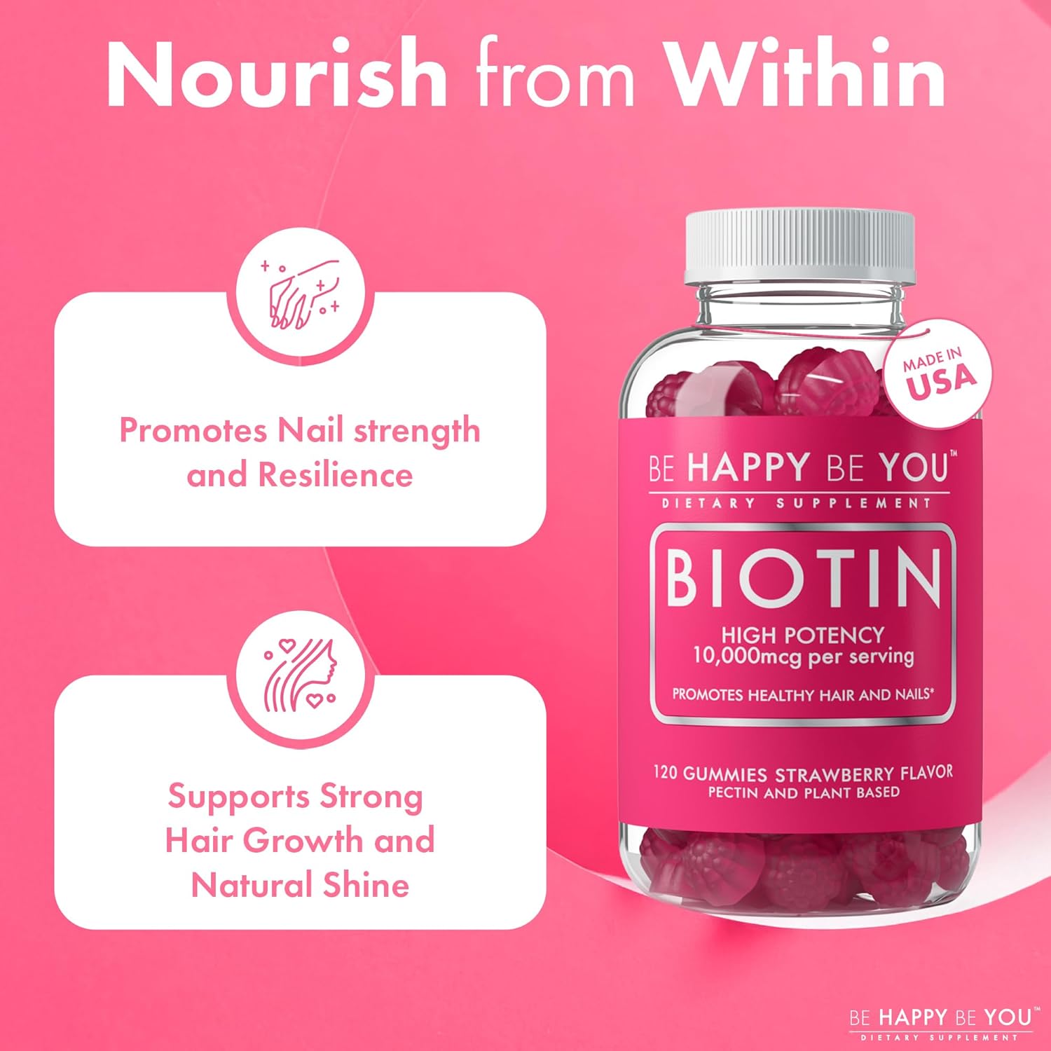 Biotin Gummies 10,000mcg – 120 Count – Supports Healthy Hair & Stronger Nails – Fast Absorption Supplement for Men & Women – Vegan, Non-GMO, Pectin, Gelatin Free – Made in USA - Image 2