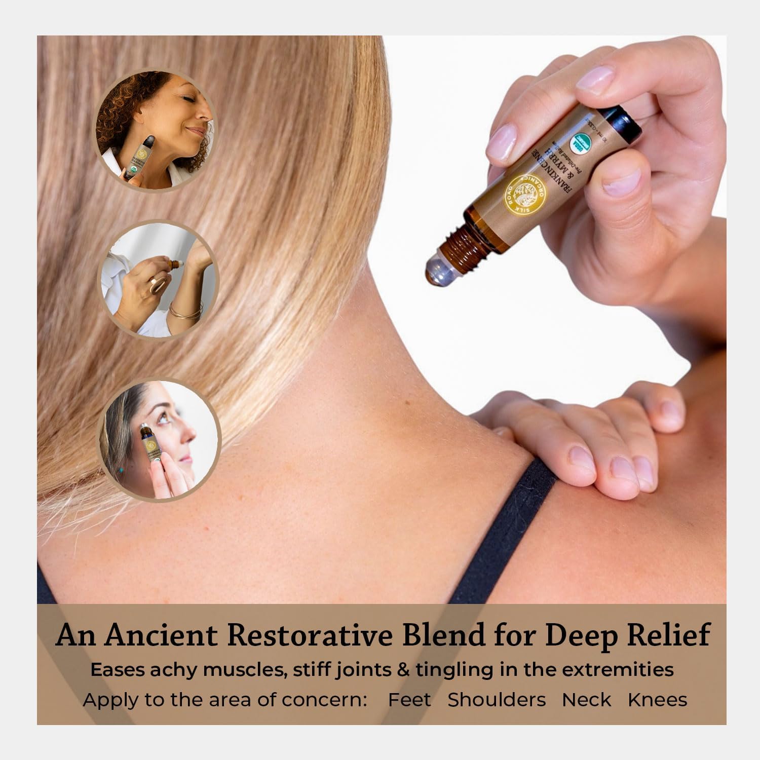 Silk Road Organic Frankincense Oil & Myrrh Essential Oil Roll On for Body Aches, Stiffness & Tingling - USDA Certified Aromatherapy Roller, 10ml - Image 3