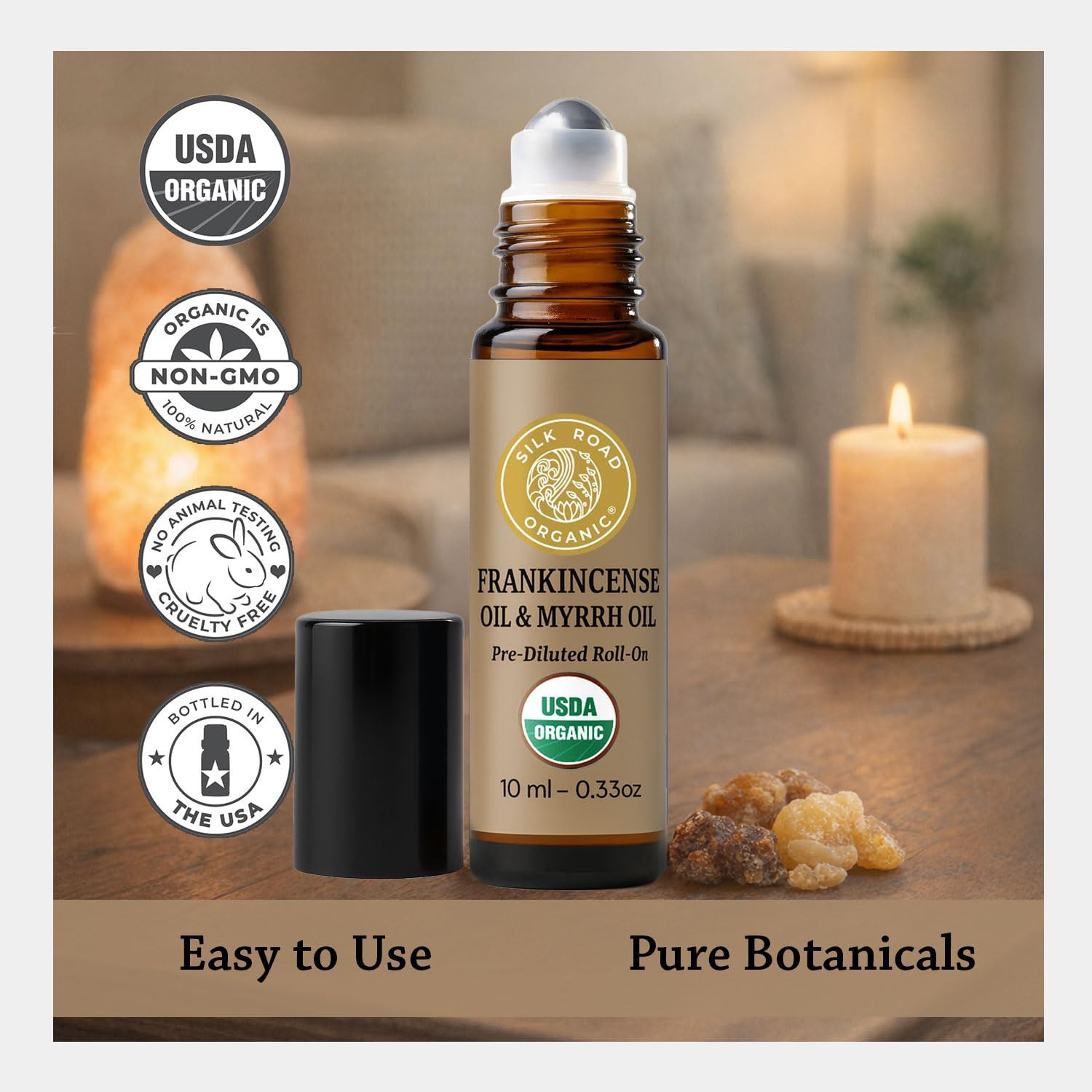 Silk Road Organic Frankincense Oil & Myrrh Essential Oil Roll On for Body Aches, Stiffness & Tingling - USDA Certified Aromatherapy Roller, 10ml - Image 5